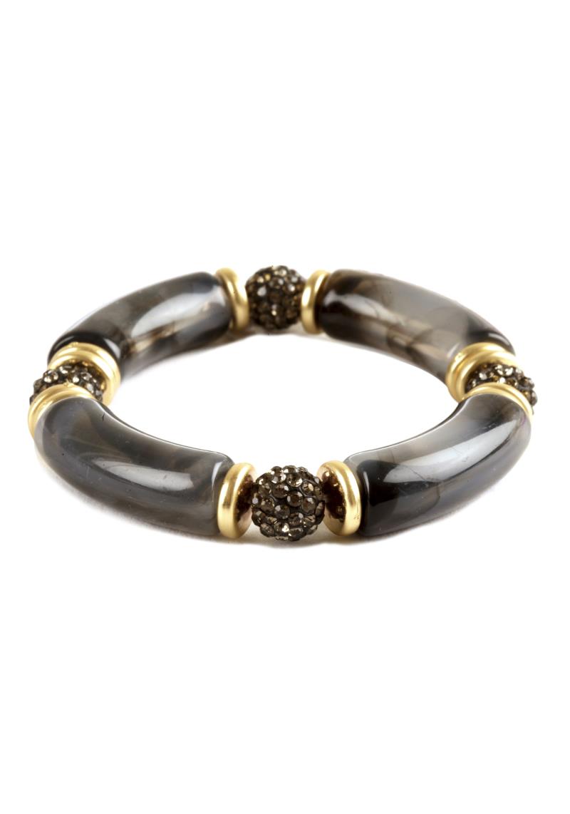 ACRYLIC TUBE RHINESTONE BALL BEAD STRETCH BRACELET