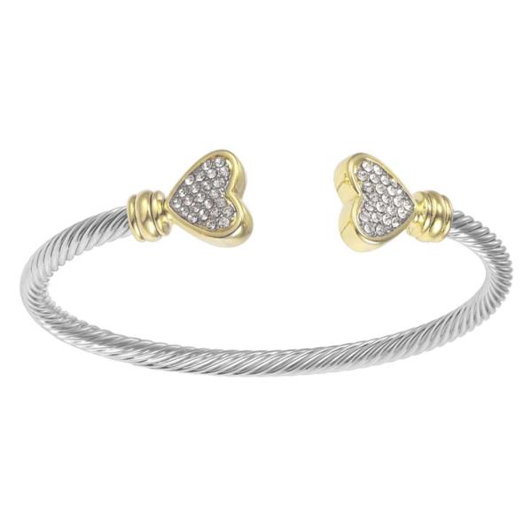 RHINESTONE HEART METAL TWIST OPEN CUFF BRACELET