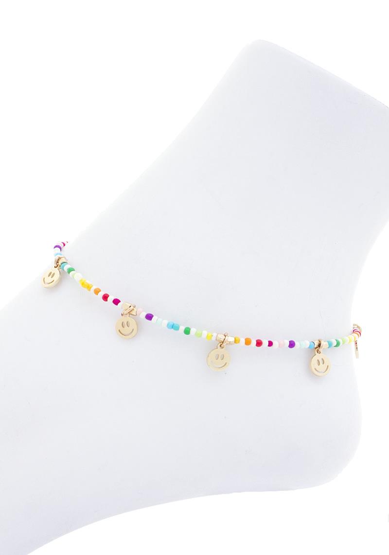 HAPPY FACE CHARM BEADED ANKLET