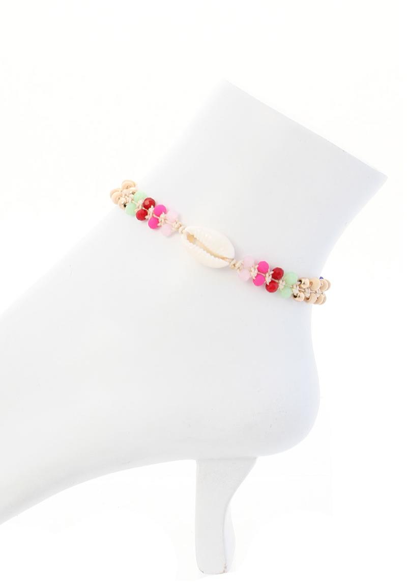 MULTI COLOR BEADED SHELL SEA LIFE ANKLET