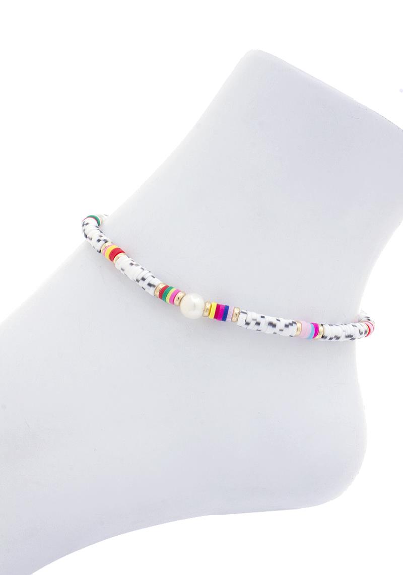 PEARL RUBBER DISK BEAD ANKLET