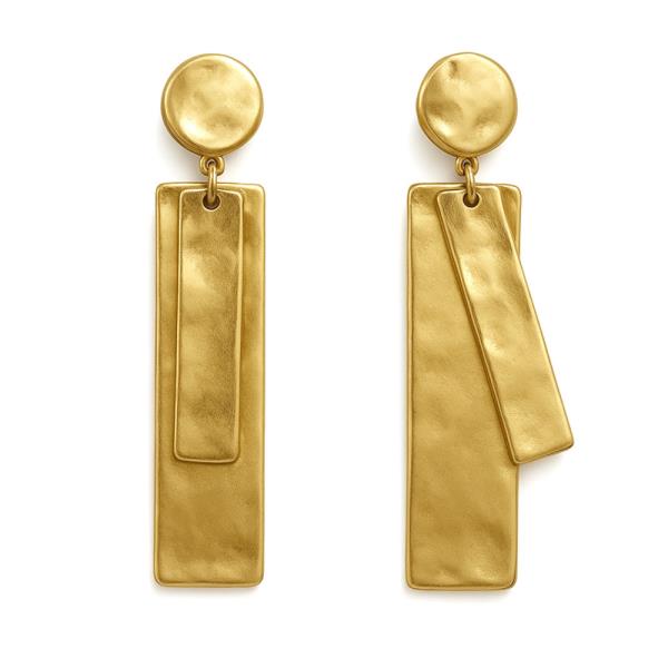 DOUBLE METAL RECTAGULAR SHAPE POST DROP EARRING