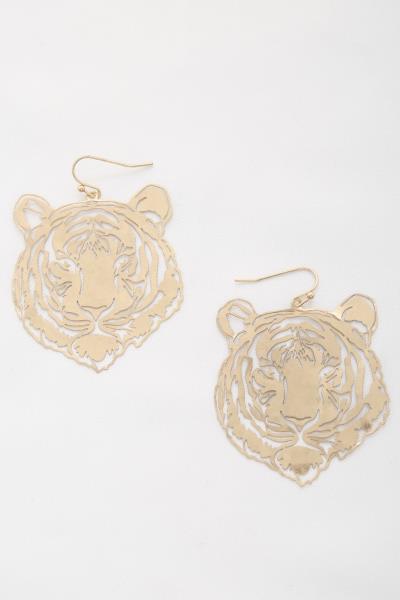 CUTOUT TIGER HEAD METAL EARRING
