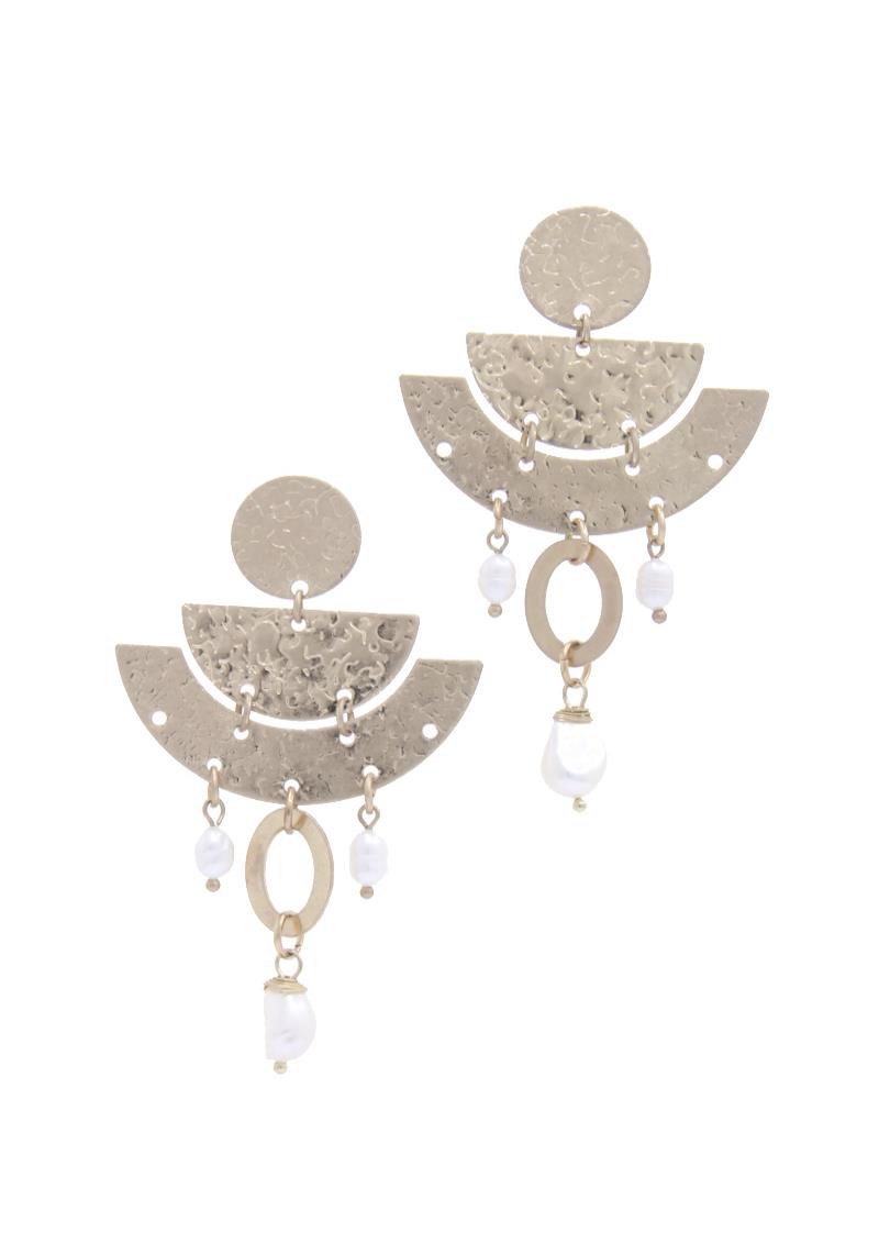 HAMMERED METAL HALF CIRCLE POST DROP EARRING