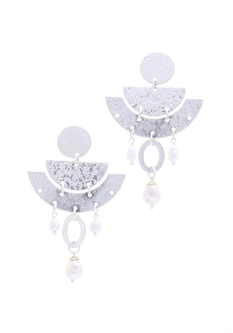 HAMMERED METAL HALF CIRCLE POST DROP EARRING