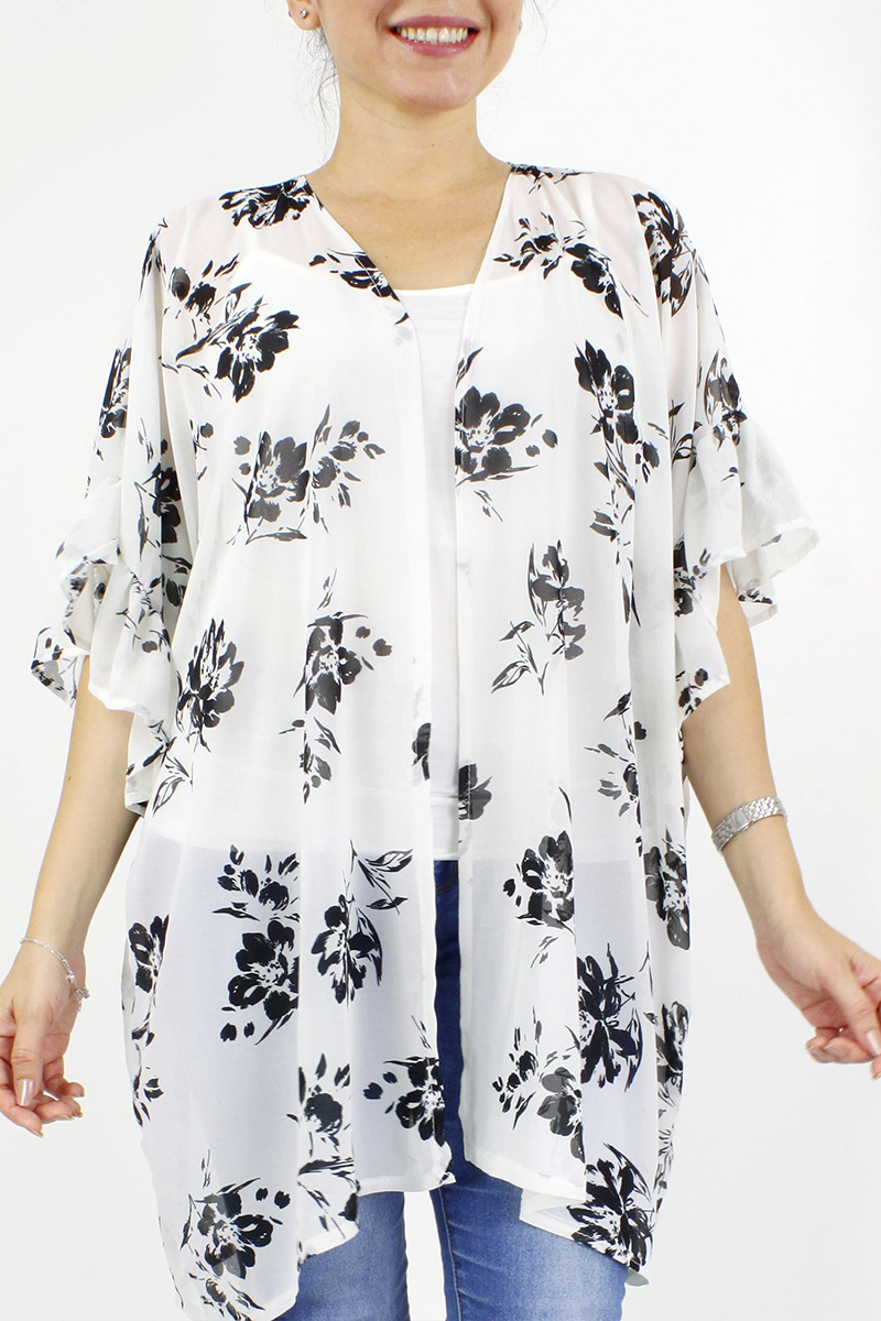 FASHION FLOWER PRINT KIMONO