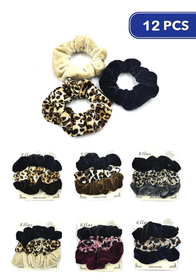 FASHION VELVET HAIR SCRUNCHIES 3 PC SET (12 UNITS)