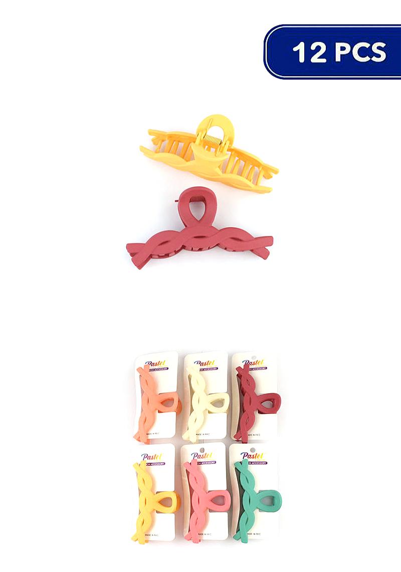 SMOOTH COLOR TWIST CURVE DESIGN HAIR CLAW CLIP (12 UNITS)