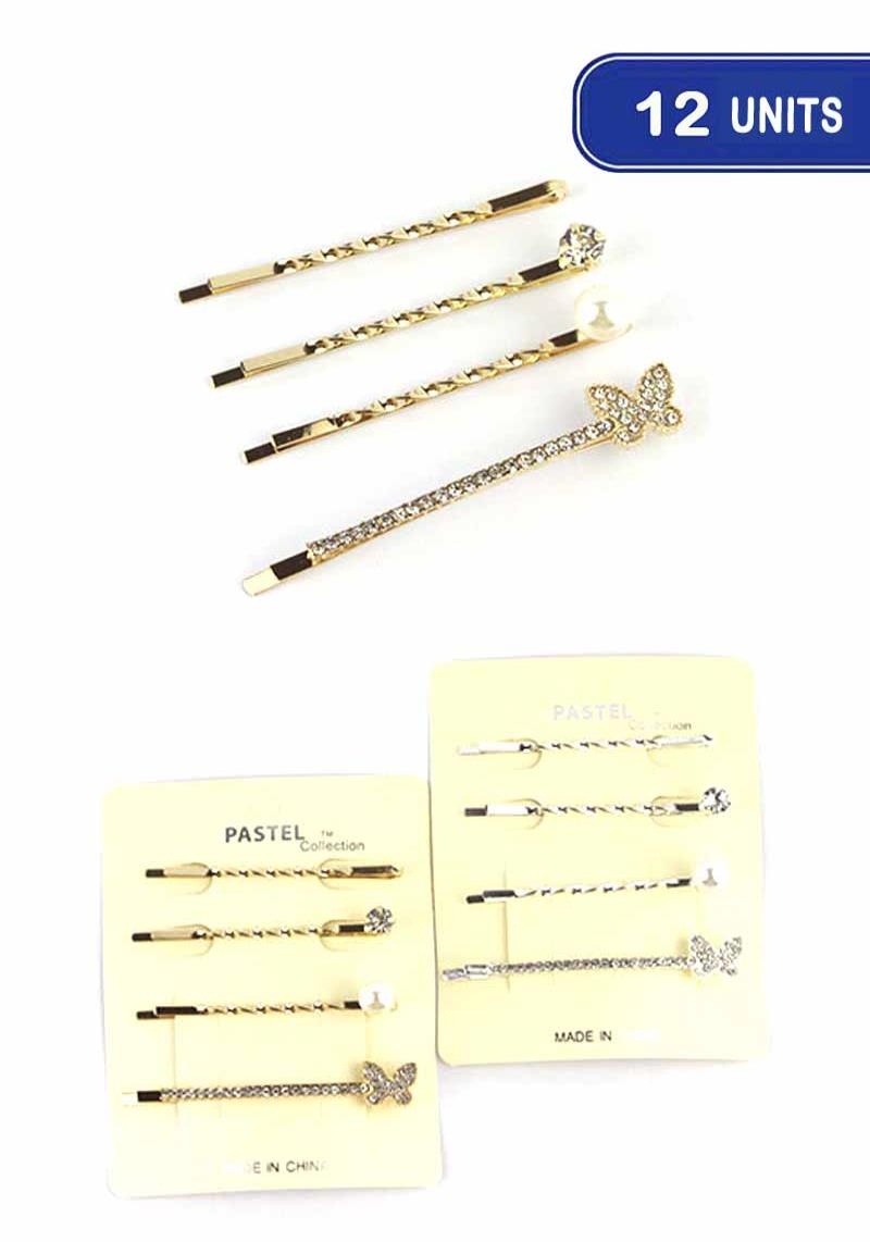 FASHION BUTTERFLY HAIR PIN 4 PC SET (12 UNITS)