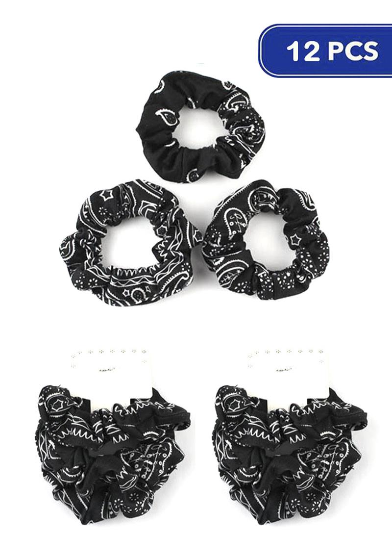 FASHION PAISLEY HAIR SCRUNCHIES 3 PC SET (12 UNITS)