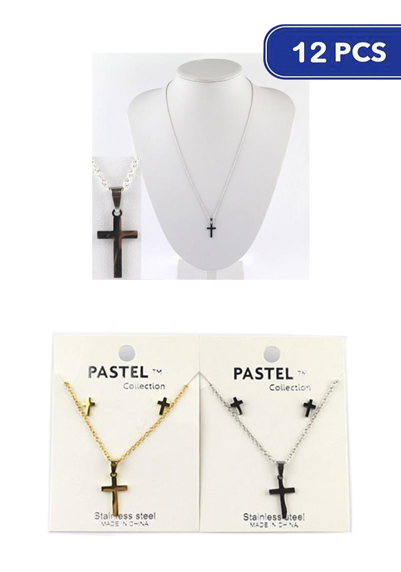 FASHION METAL CROSS PENDANT NECKLACE (12 UNITS)