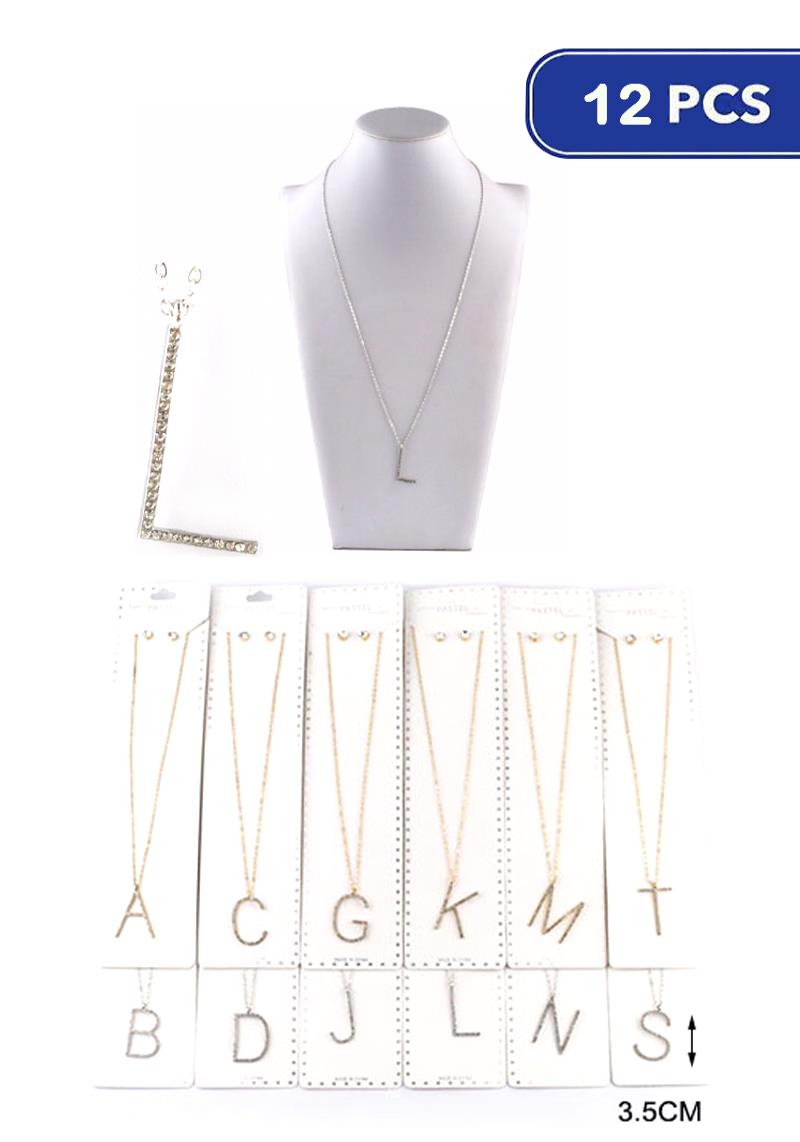 FASHION RHINESTONE INITIAL PENDANT NECKLACE (12 UNITS)