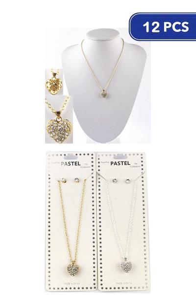FASHION RHINESTONE HEART PENDANT NECKLACE (12 UNITS)