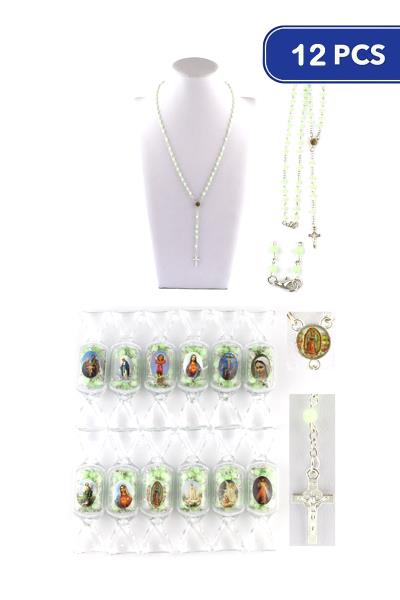 ROSARY GLOW IN THE DARK RELIGIOUS PRAYER NECKLACE (12 UNITS)