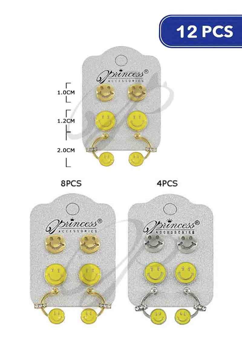 FASHION SMILE STUD EARRING 3 PAIR SET (12 UNITS)