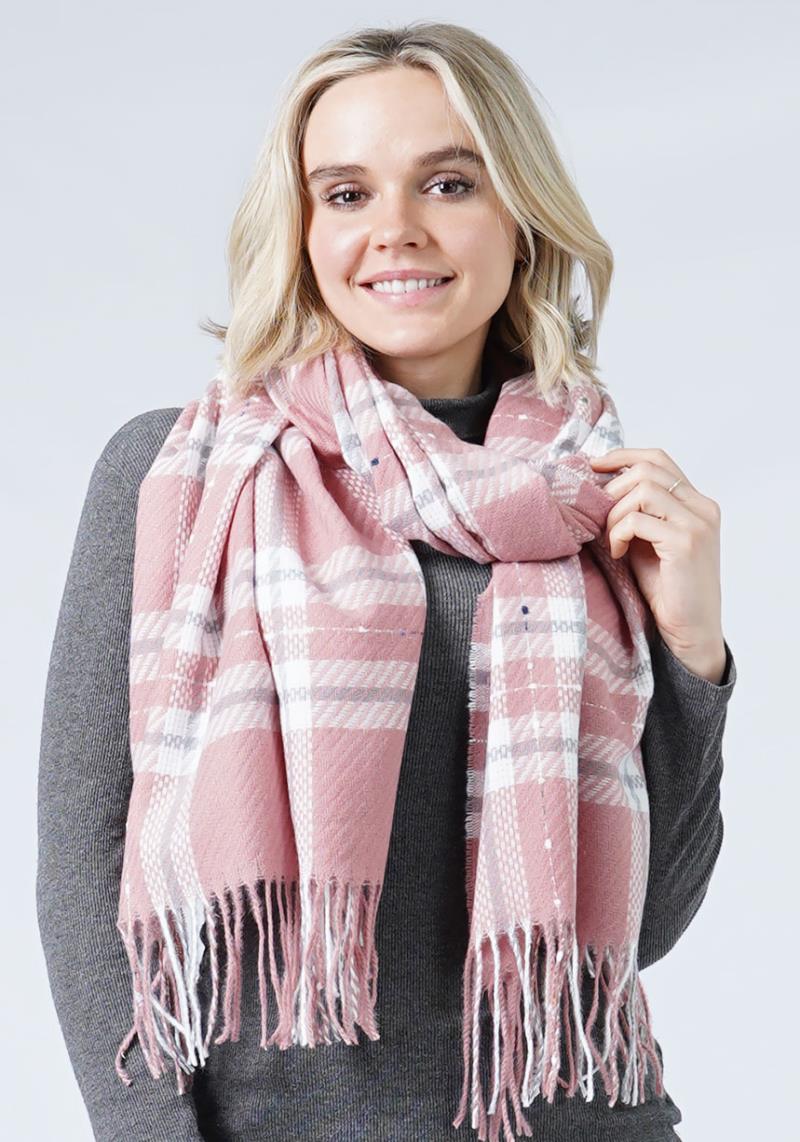 PLAID OBLONG SCARF W/TASSEL