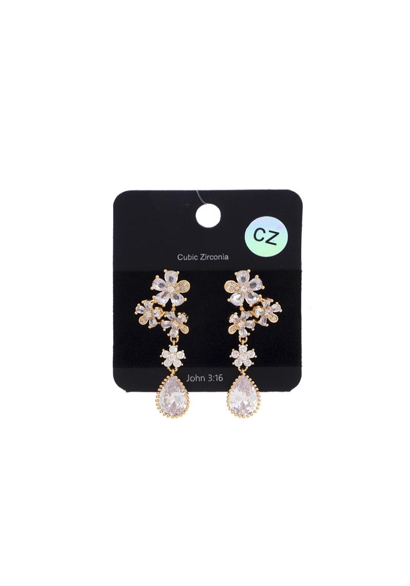 FLOWER RHINESTONE DROP EARRING