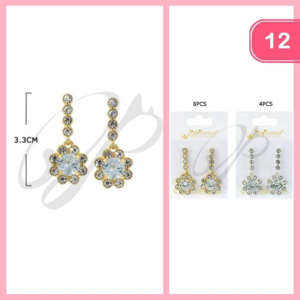 FASHION RHINESTONE FLOWER DANGLE EARRING (12 UNITS)