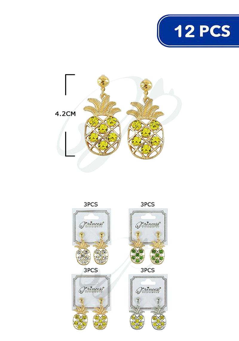 FASHION CRYSTAL PINEAPPLE EARRING (12 UNITS)