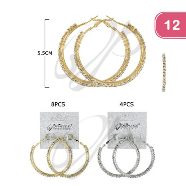 FASHION RHINESTONE 55MM HOOP EARRING (12 UNITS)