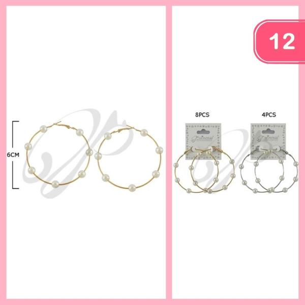 FASHION METAL PEARL HOOP EARRING (12 UNITS)