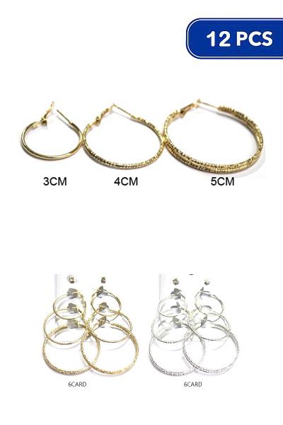 FASHION METAL HOOP DESIGN 3 PAIR EARRING SET (12 UNITS)