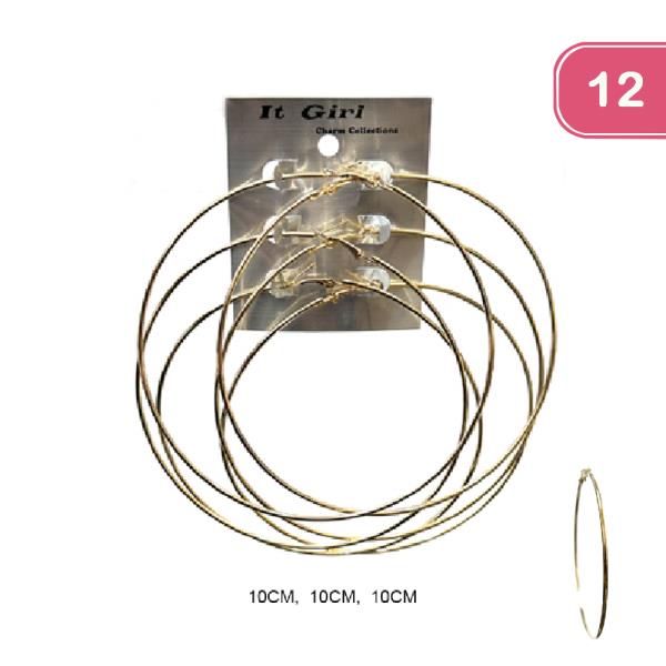 METAL HOOP EARRING 3 PAIR SET (12 UNITS)