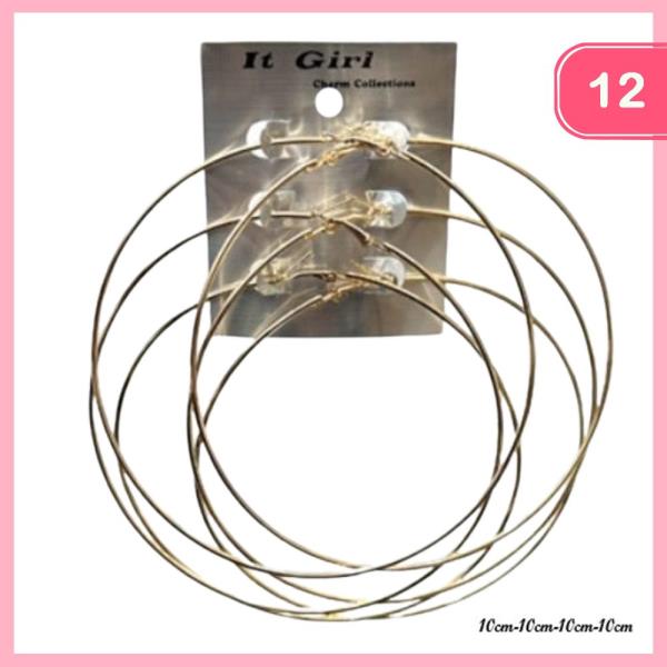 METAL HOOP EARRING 3 PAIR SET (12 UNITS)