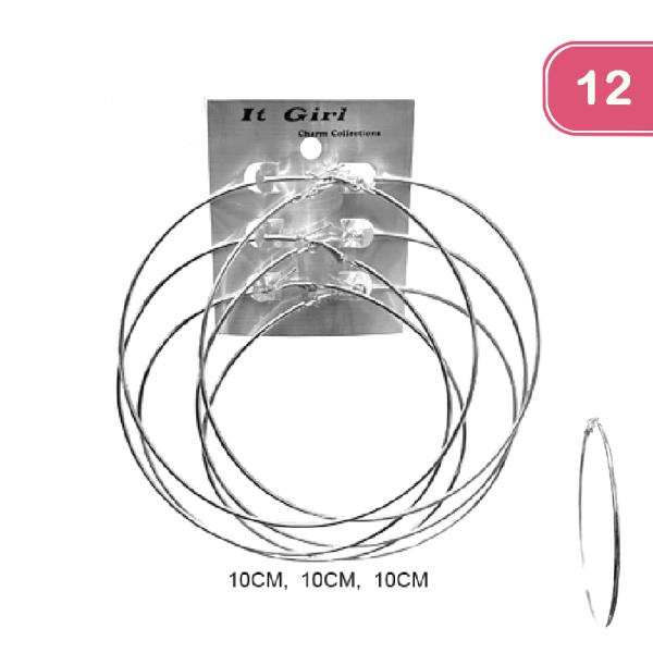 METAL HOOP EARRING 3 PAIR SET (12 UNITS)