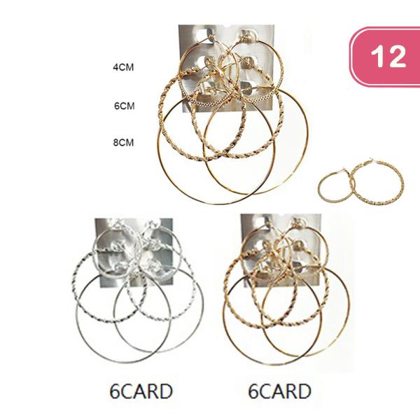 METAL HOOP EARRING 3 PAIR SET(12 UNITS)