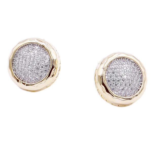 TWO TONE CZ ROUND EARRING