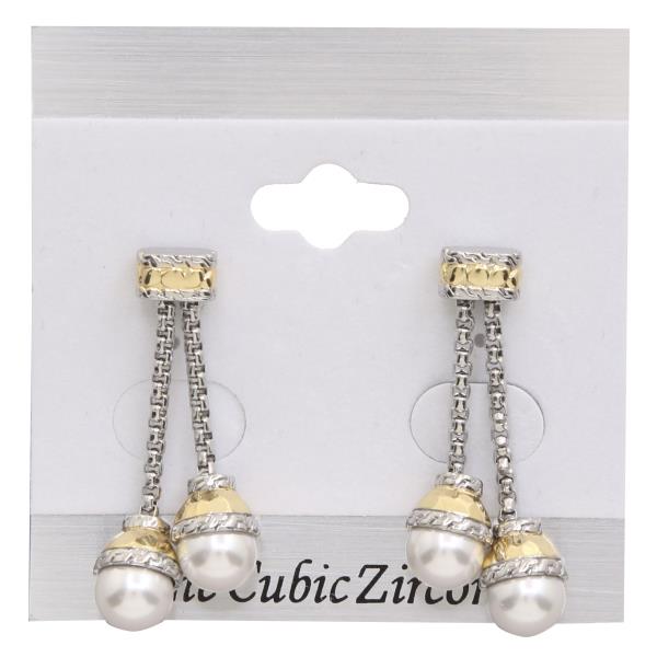 RHODIUM PLATED WITH CUBIC ZIRCONIA AND MOP EARRINGS