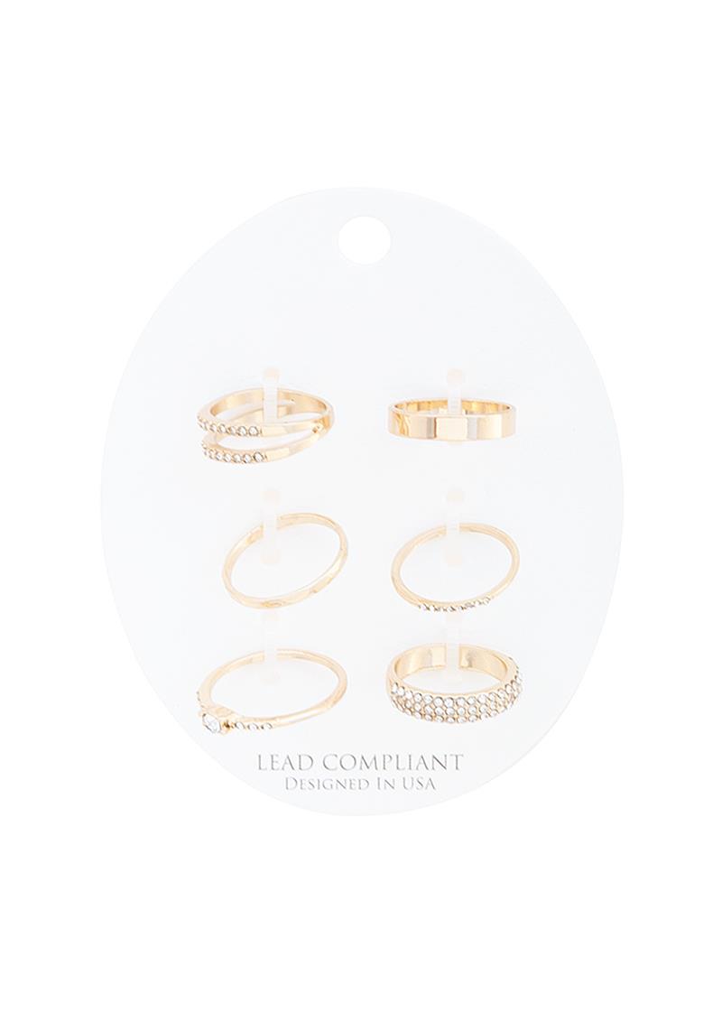 RHINESTONE METAL LAYER DESIGN 6 PC RING SET