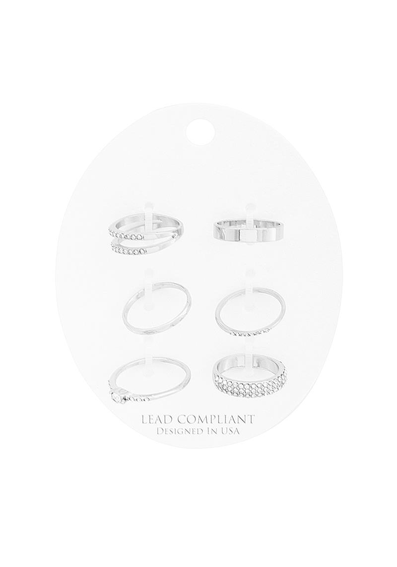 RHINESTONE METAL LAYER DESIGN 6 PC RING SET