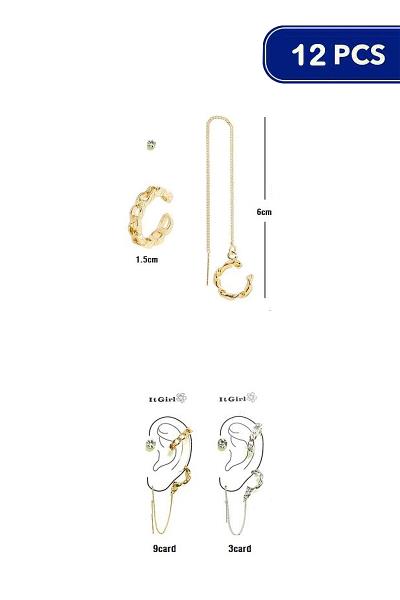 CHAIN LINK CRYSTAL 3 PC EARRING SET (12 UNITS)