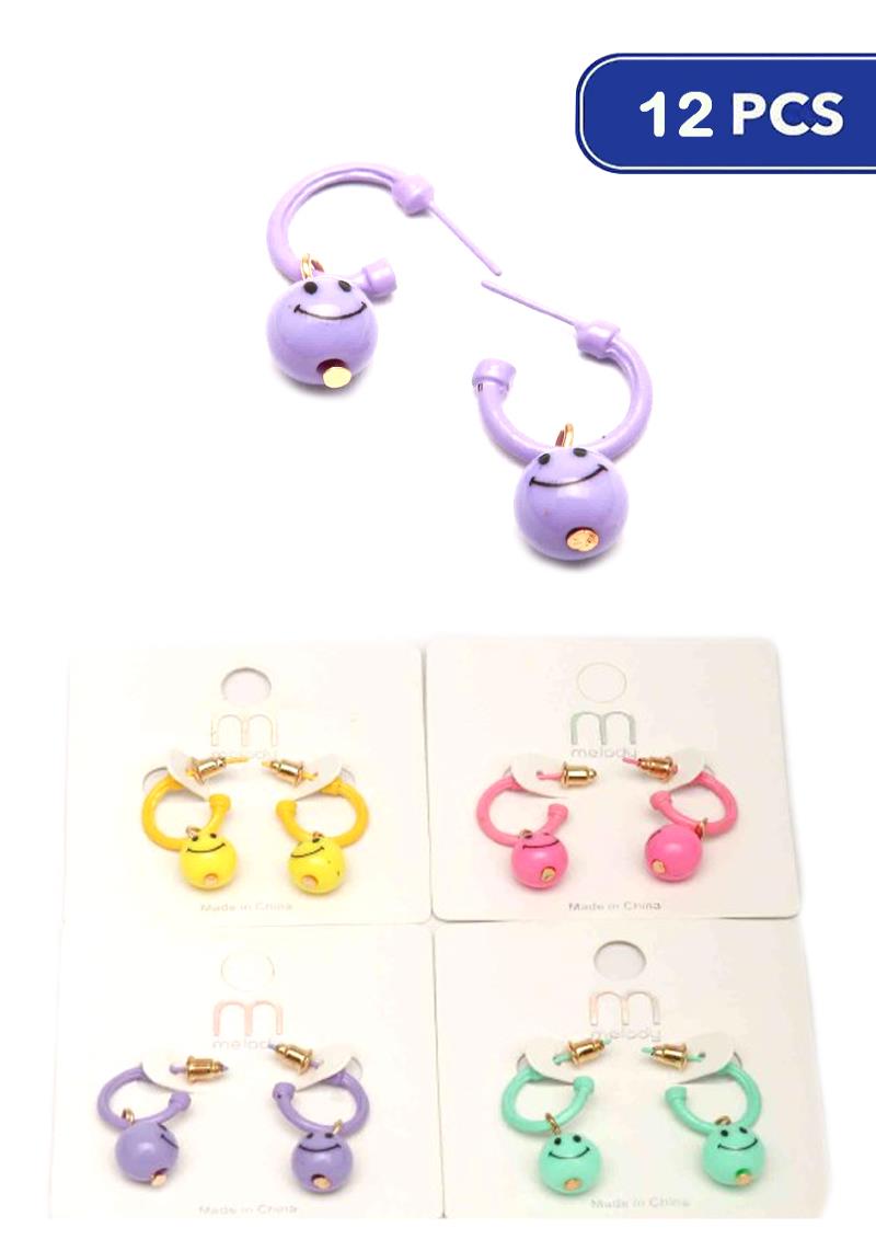 FASHION HAPPY FACE DANGLE HOOP EARRING (12 UNITS)