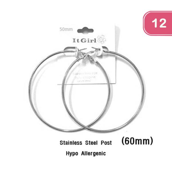 STAINLESS STEEL POST 60MM HOOP EARRING (12 UNITS)