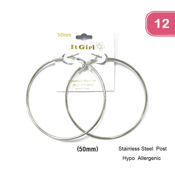 STAINLESS STEEL POST 50MM HOOP EARRING (12 UNITS)