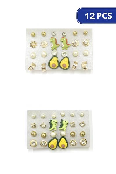 MULTI STYLE STUD EARRING 12 PAIR SET (12 UNITS)