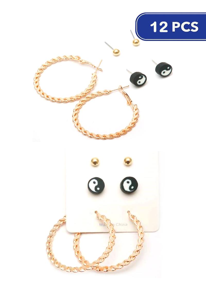 FASHION YIN AND YANG EARRING 3 PAIR SET (12 UNITS)