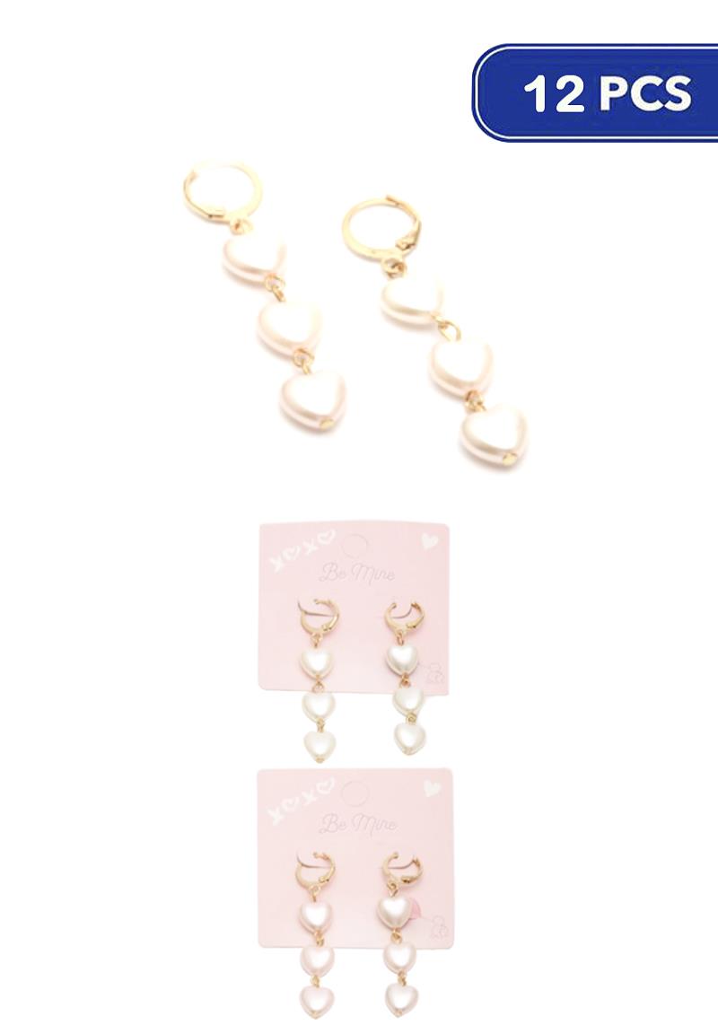 FASHION HEART PEARL HUGGIE EARRING (12 UNITS)