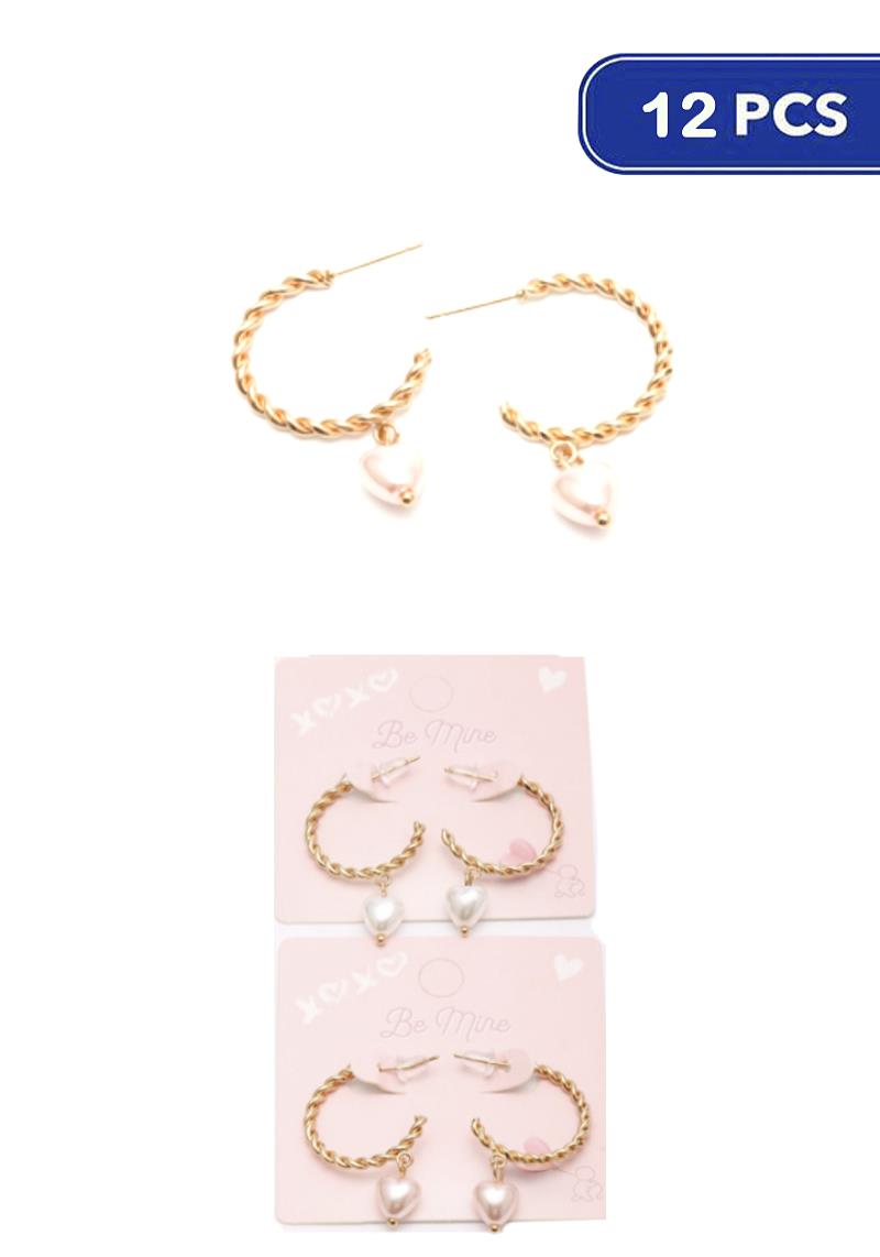 FASHION HEART DANGLE HOOP EARRING (12 UNITS)