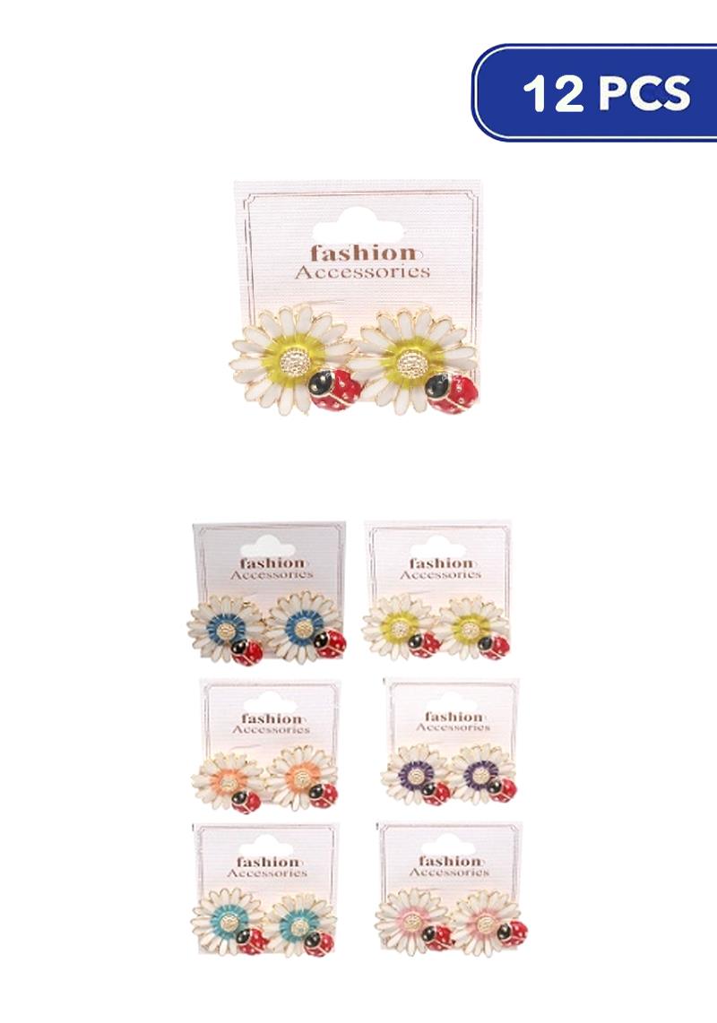 CUTE FLOWER COLOR LADY BUG EARRING 12 UNITS