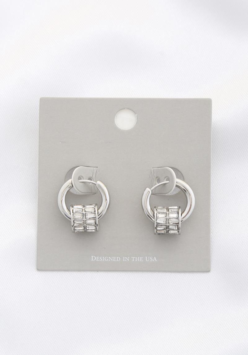 CRYSTAL BARREL HINDGE HOOP EARRING