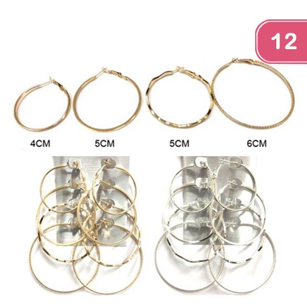 MULTI HOOP EARRING 4 PAIR SET (12 UNITS)