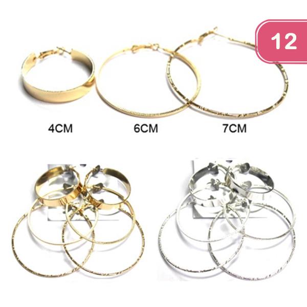 FASHION HOOP EARRING 3 PAIR SET (12 UNITS)