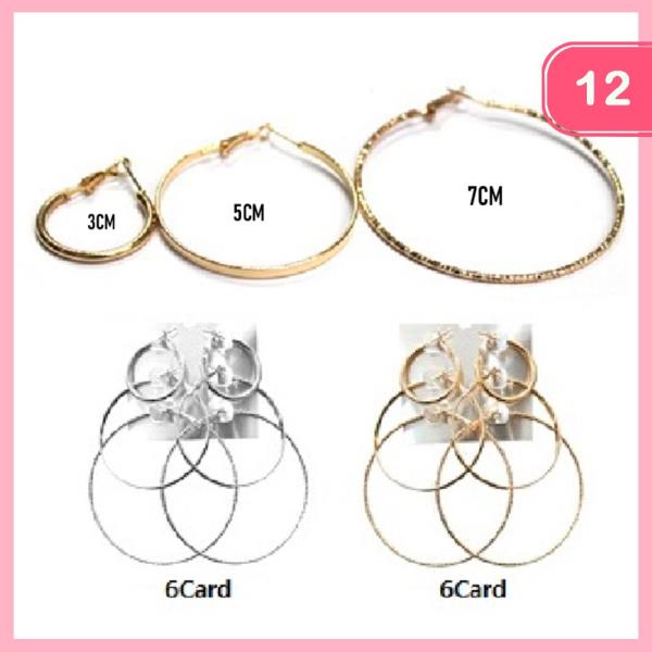 FASHION METAL MULTI HOOP EARRING 3 PAIR SET (12 UNITS)