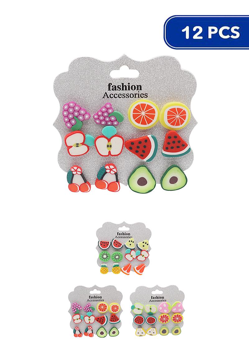 MIX FRUIT DESIGN 6 PAIR EARRING SET (12 UNITS)