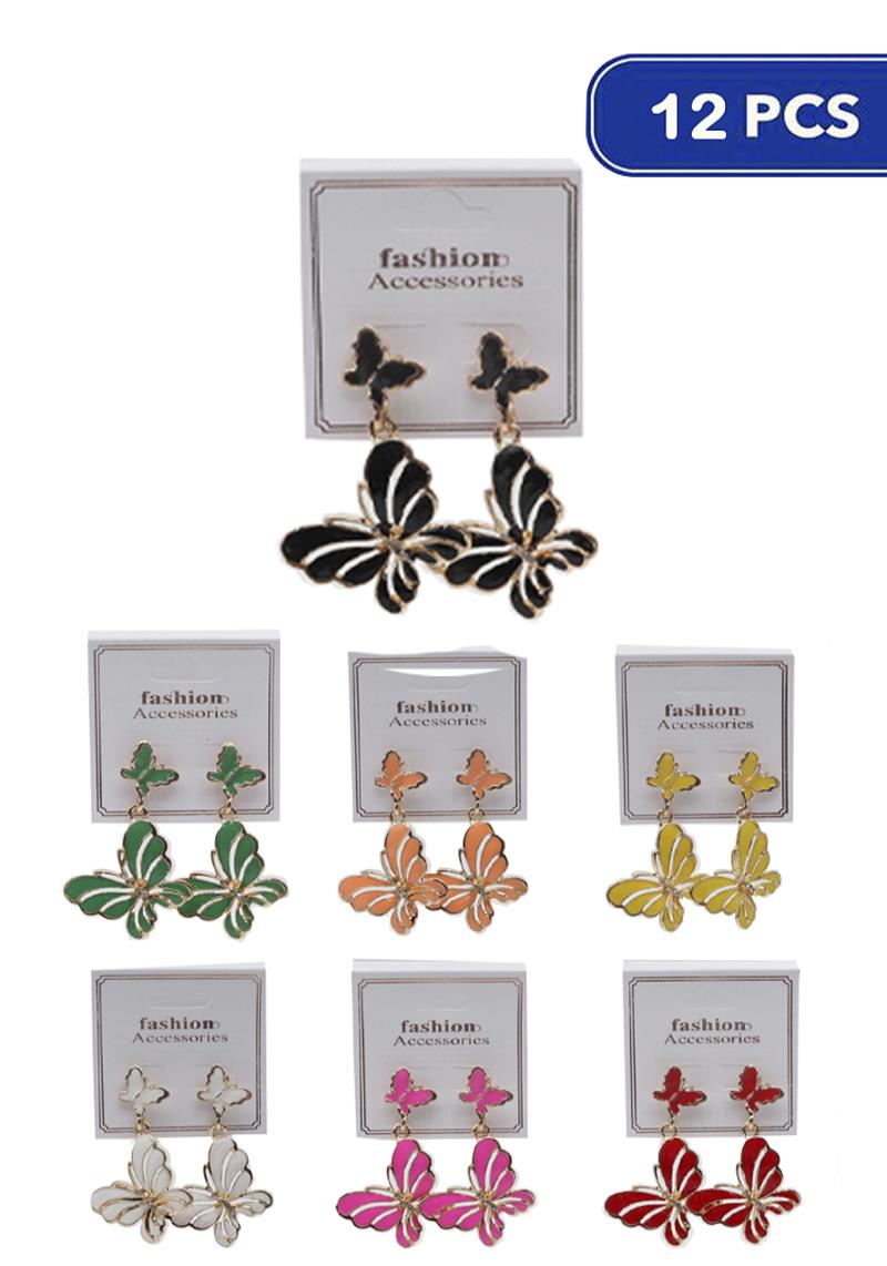 FASHION COLOR BUTTERFLY DANGLE EARRING (12 UNITS)