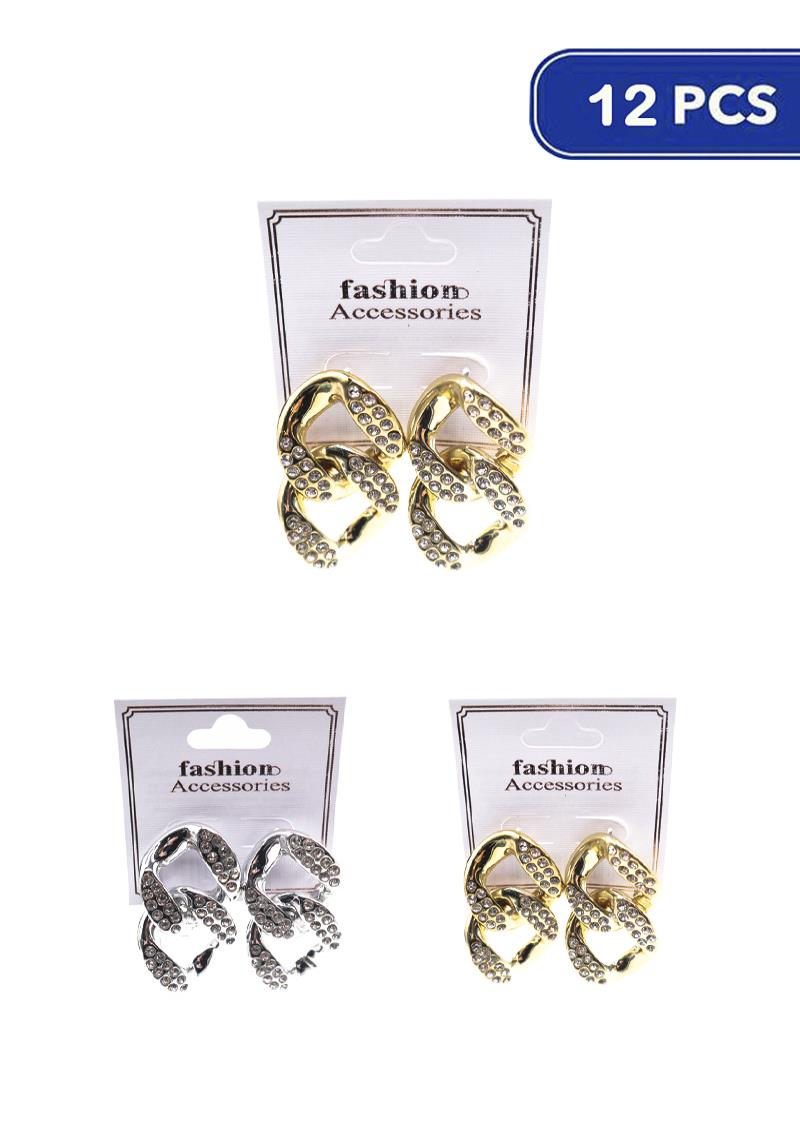 FASHION RHINESTONE METAL CHAIN DROP EARRING (12 UNITS)